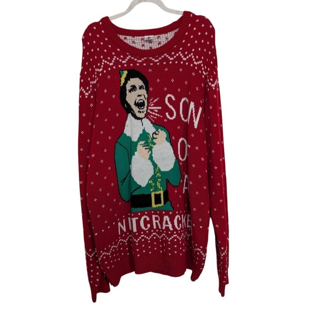 ELF Son of a Nutcracker Sweater Mens Size XL Red Funny Christmas Holiday